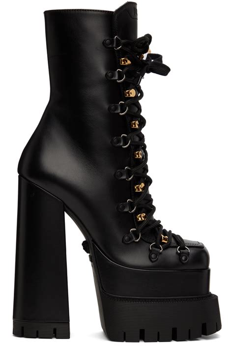 versace leather platform ankle boots|Versace high heel boots.